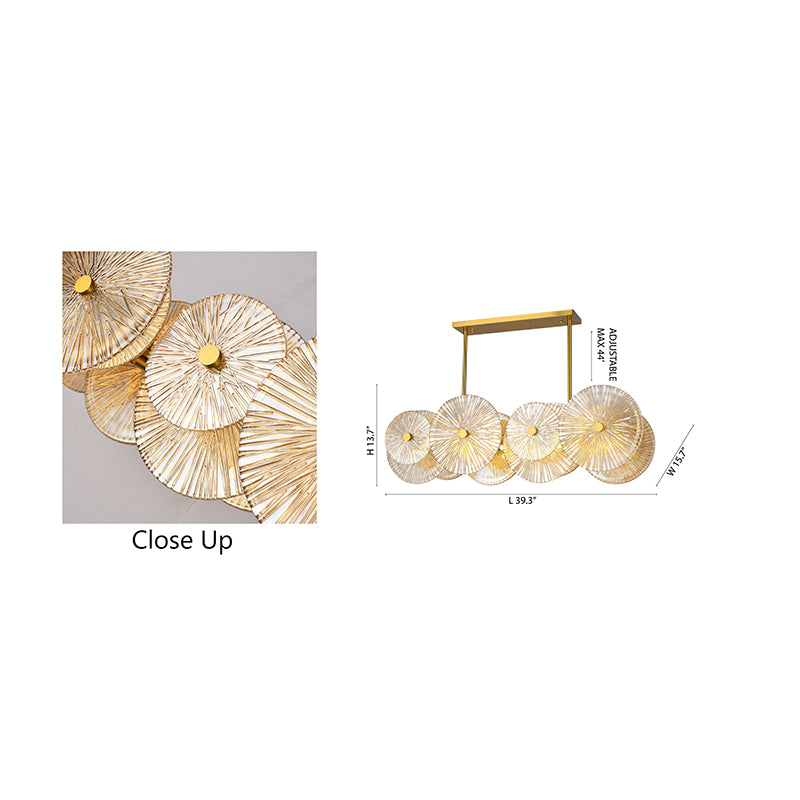 Brass Chandelier With Clear Amber Petal Glass Shades
