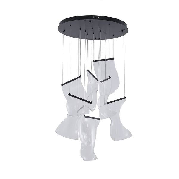 Satin Black LED Chandelier with Acrylic Crumbled Sheet Pendants