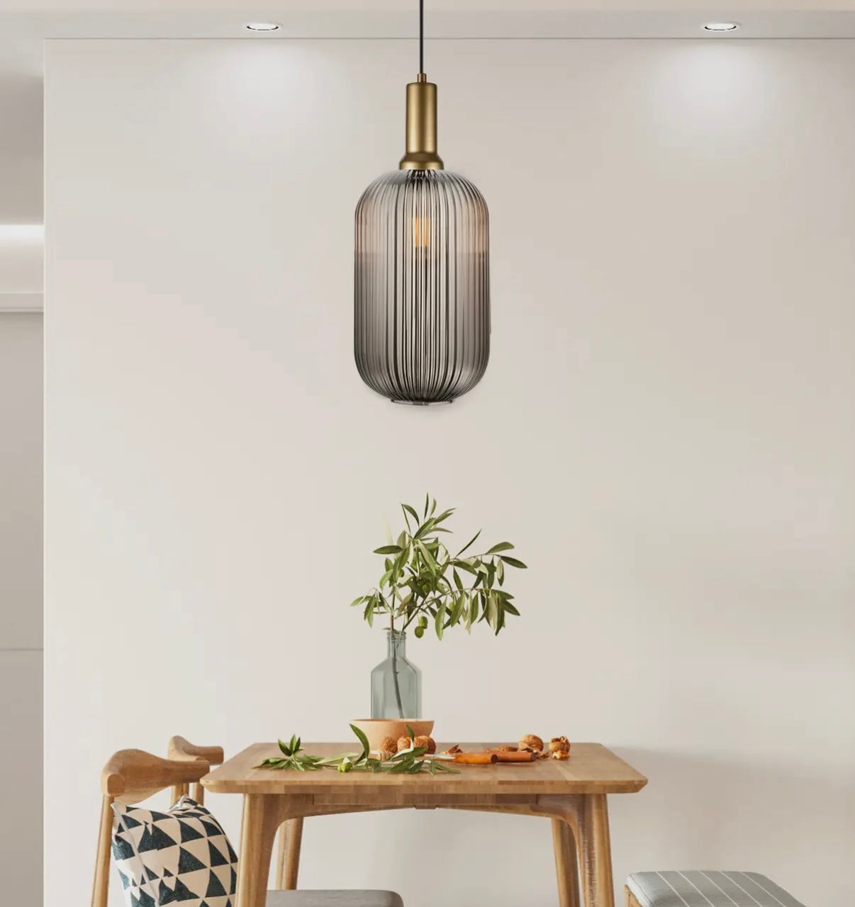 White Ribbed Glass Pendant