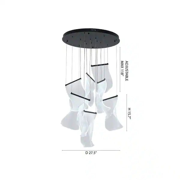 Satin Black LED Chandelier with Acrylic Crumbled Sheet Pendants