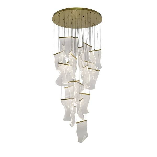 Flushed Brass Chandelier with Acrylic Crumbled Sheet Pendants