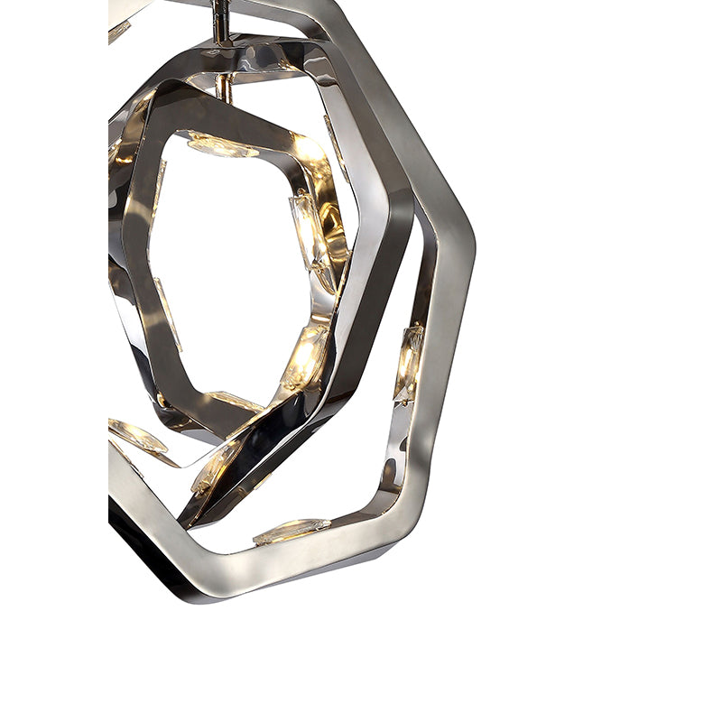 Chrome Triple Ring LED Chandelier With Clear Crystal Accents