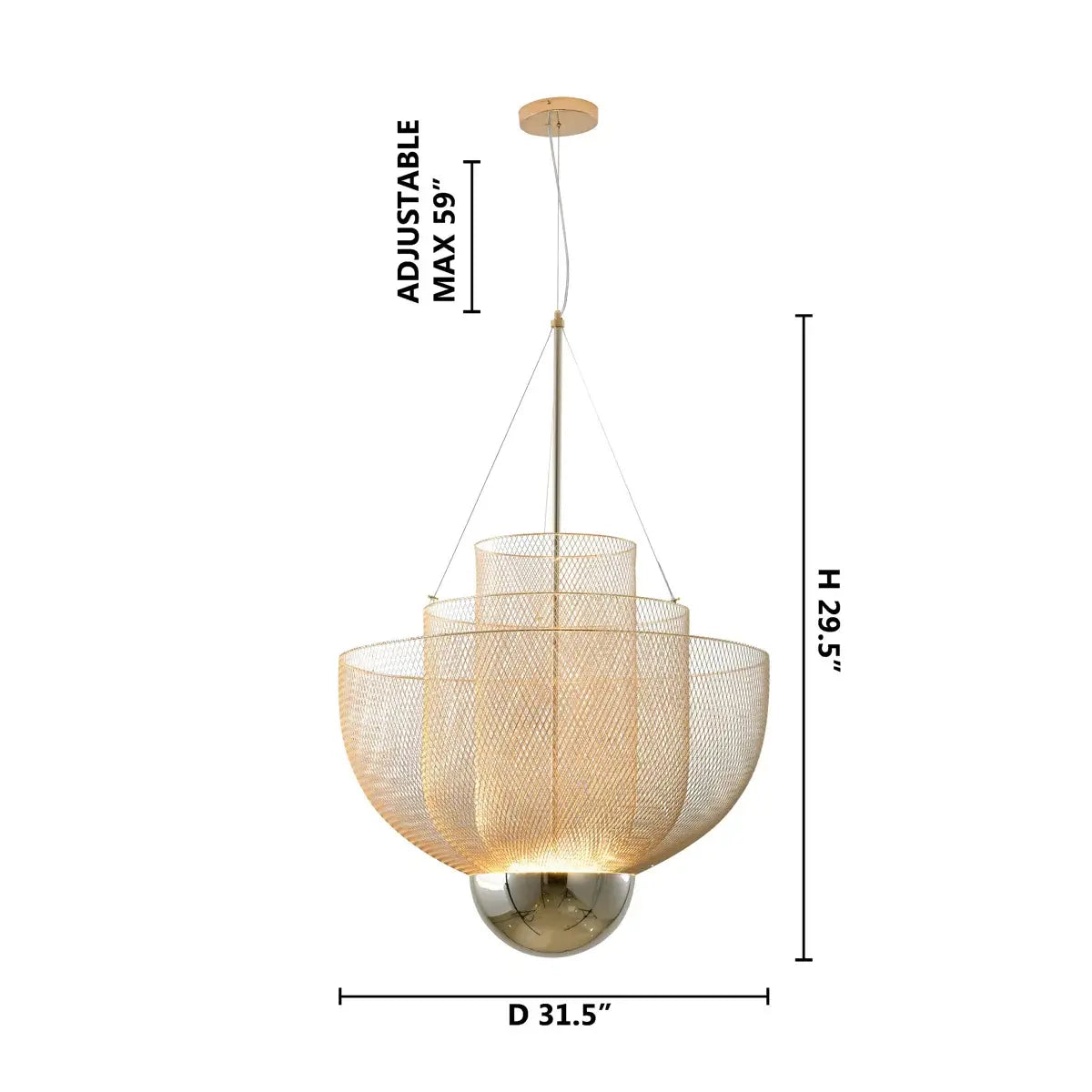 Triple-Tier Gold Mesh LED Light - Front view