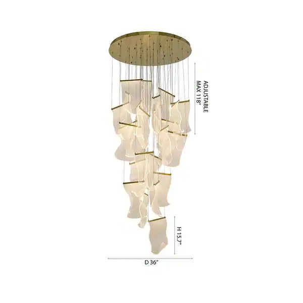Flushed Brass Chandelier with Acrylic Crumbled Sheet Pendants