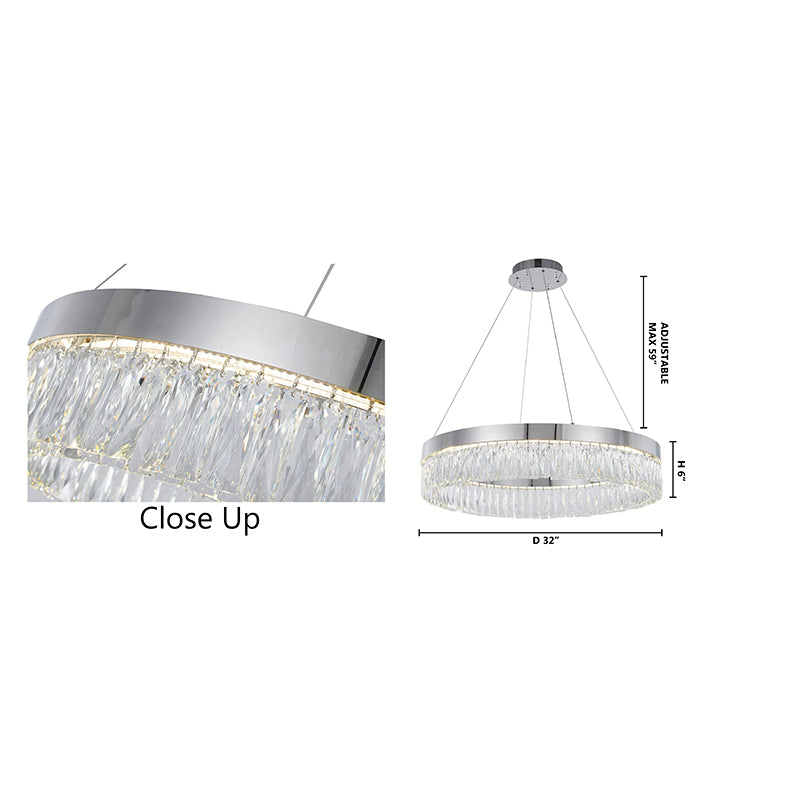 Chrome LED Chandelier with Hanging Crystals