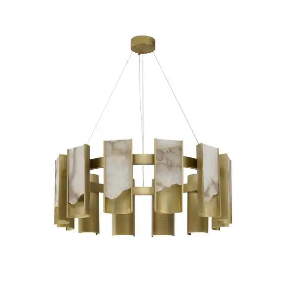 Satin Brass Alabaster LED Chandelier - Front view