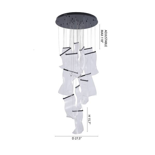 Satin Black 8-Light LED Chandelier with Acrylic Crumbled Sheet Pendants