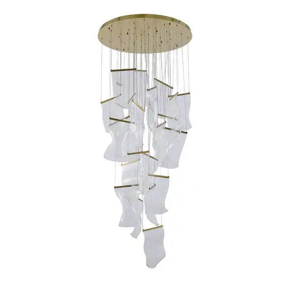 Flushed Brass Chandelier with Acrylic Crumbled Sheet Pendants