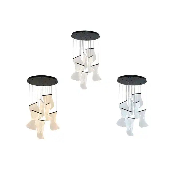 Satin Black LED Chandelier with Acrylic Crumbled Sheet Pendants