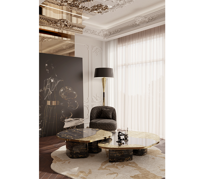 Ophelia Portoro Marble & Gold Center Table