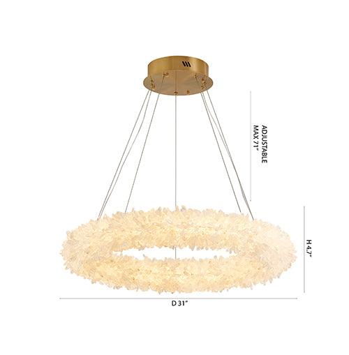 Brass Chandelier With A Spiky Natural Crystal Halo