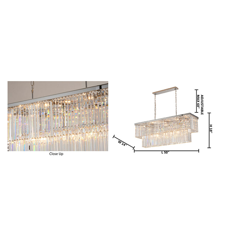 Two Tier Chrome Chandelier With Clear Hanging Crystals