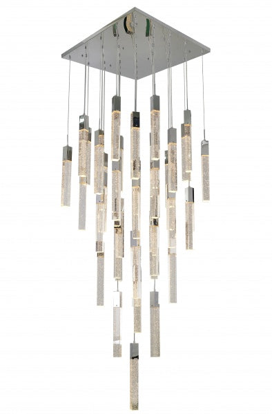 Chrome Flushed Frame Chandelier with Hanging Clear Block Bubble Crystals