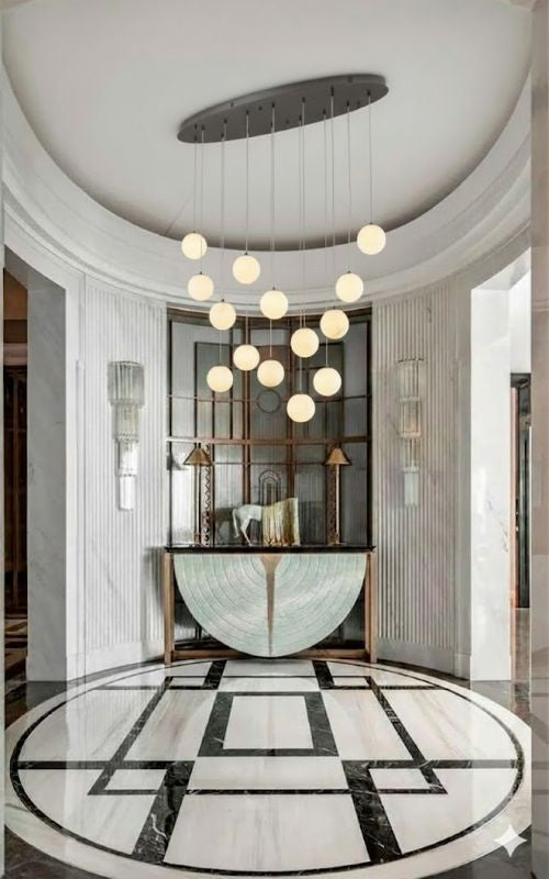 Black Chandelier With Alabaster Pendants