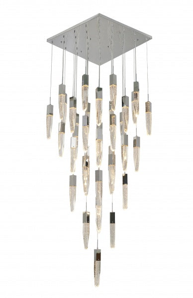 Flushed Chrome Frame Chandelier with Clear Bubble Hanging Crystal Pendants