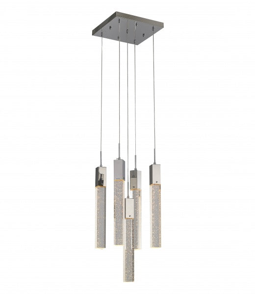 Flushed Chrome Frame Chandelier with Hanging Clear Block Crystal Pendants