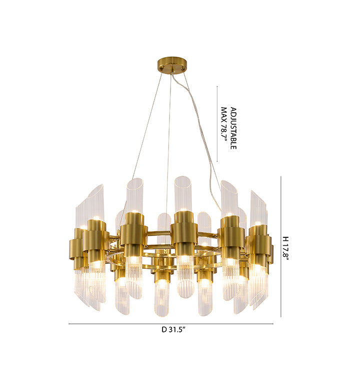 Satin Brass Iron Chandelier With Clear Glass Shades