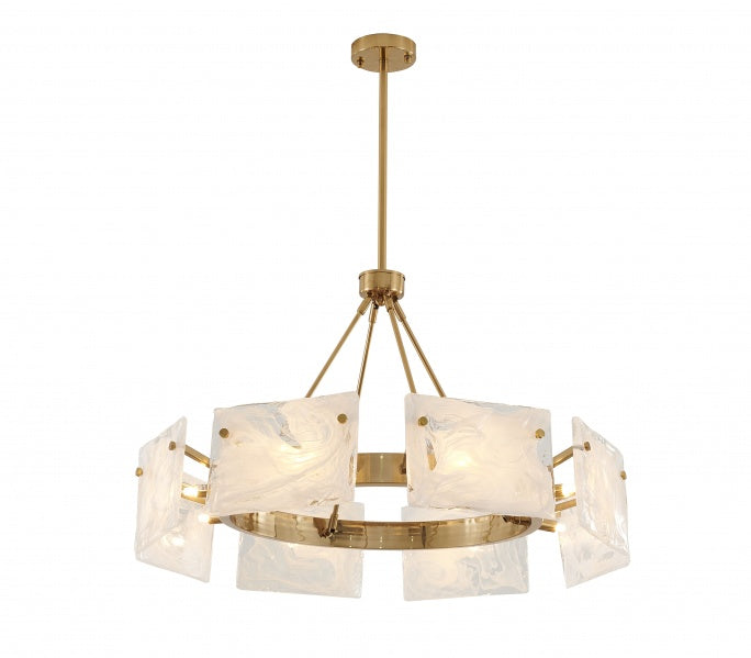 Gold Plated Chandelier with White Stained Glass Shades