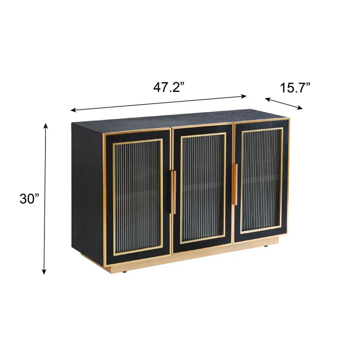 Ebony and Gold 3 Door Wooden Cabinet