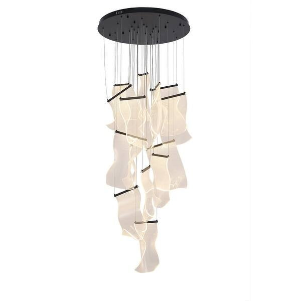 Satin Black 8-Light LED Chandelier with Acrylic Crumbled Sheet Pendants