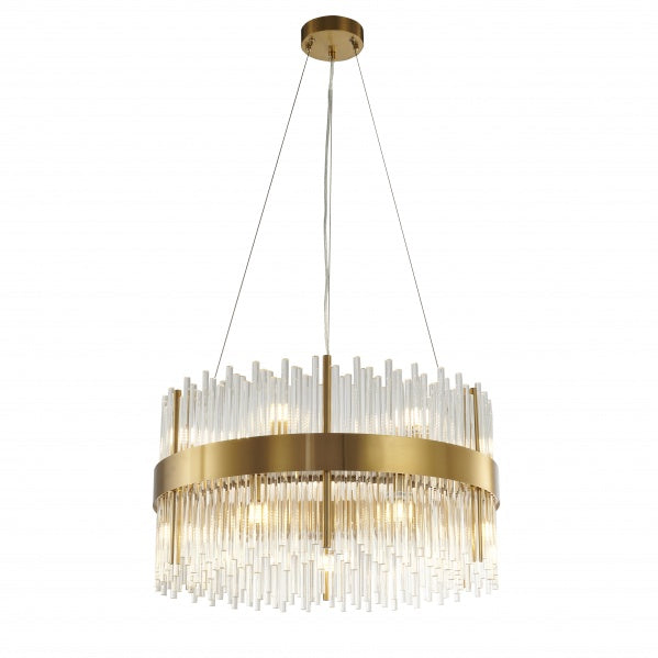 Gold Halo Frame Chandelier with Clear Glass Rods