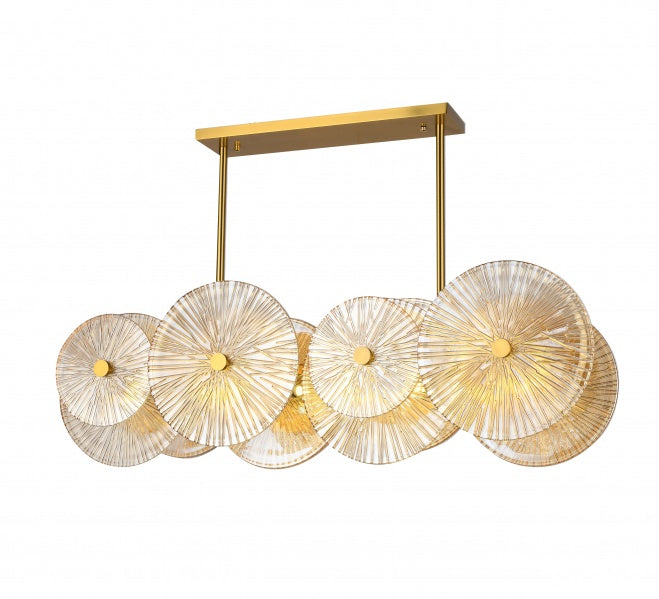 Brass Frame Chandelier With Clear Amber Petal Glass Shades