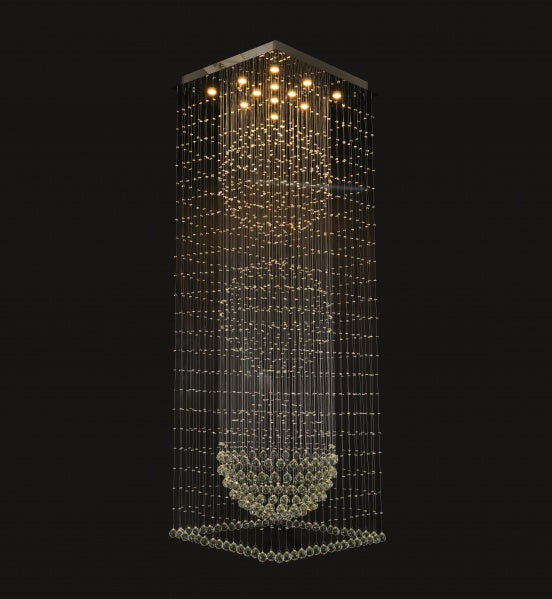 Chrome Flushed Chandelier with Clear Hanging Crystals and Beads