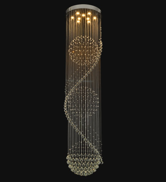 Chrome Flushed Chandelier with Clear Hanging Crystals and Beads