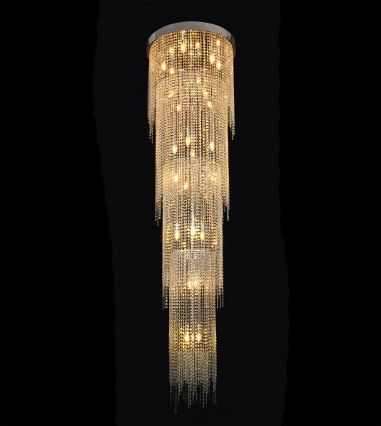 Chrome Flushed Chandelier featuring Clear Hanging Crystals