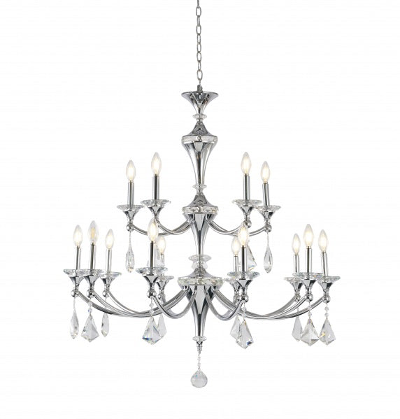 Two-Tier Chrome Frame with Clear Hanging Crystals & Accents