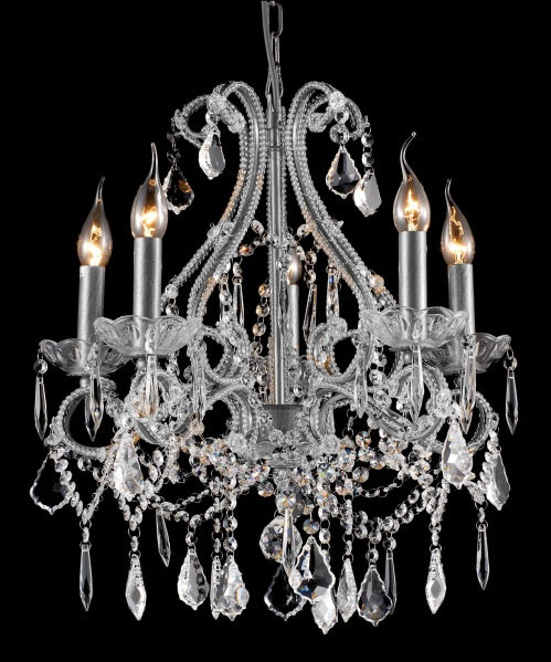 Silver Chandelier with Clear Beaded Frame and Hanging Crystals
