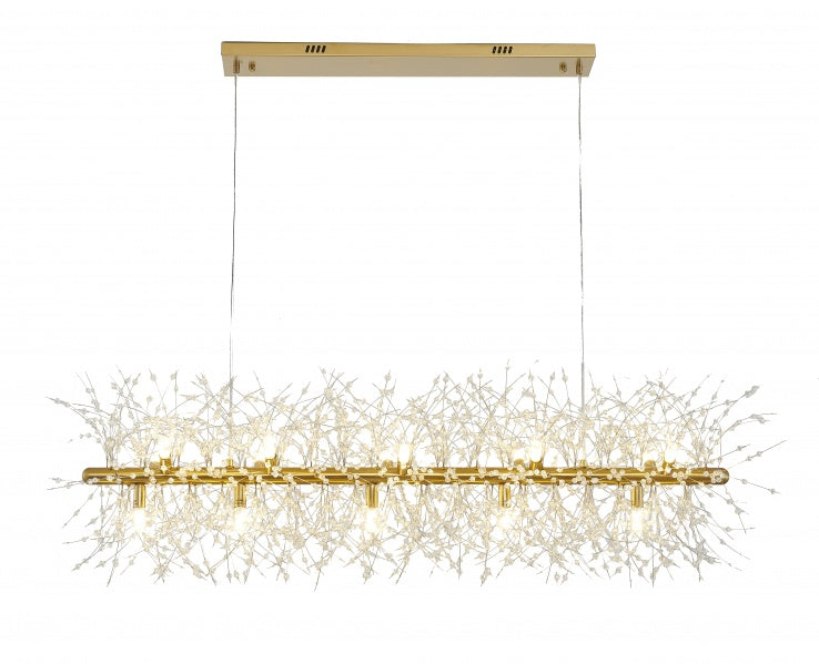 Brass Linear Frame Chandelier With Clear Crystal Spike Accents