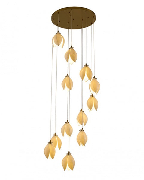 Bronze Metal Frame Chandelier With Cream Ceramic Flowers