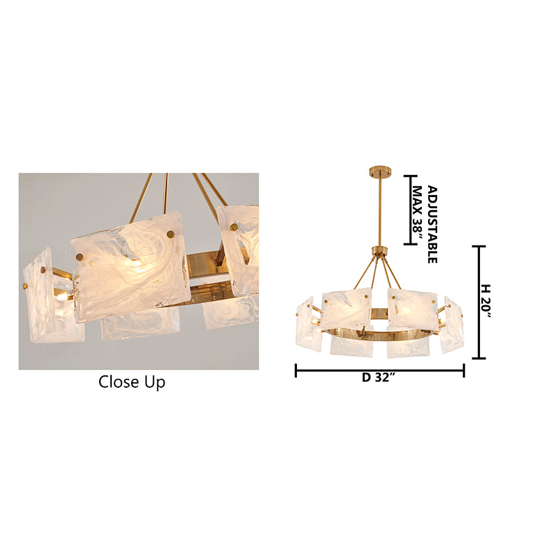 Gold Plated Chandelier with White Stained Glass Shades