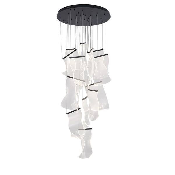 Satin Black 8-Light LED Chandelier with Acrylic Crumbled Sheet Pendants