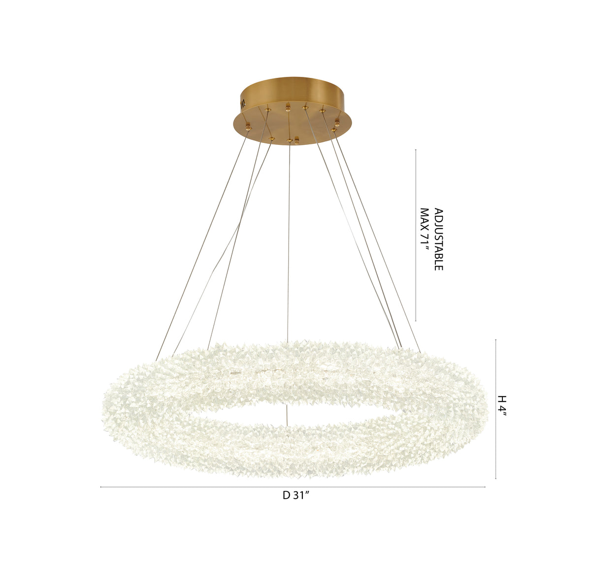 Brass Chandelier With A Spiky Clear Crystal Halo