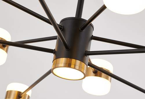 Black Metal Frame LED Chandelier with White & Gold Lights