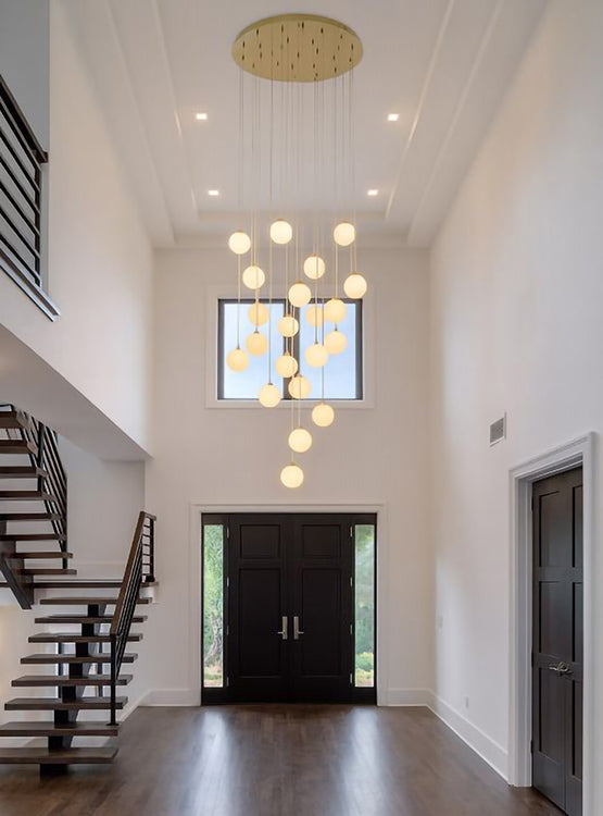 Brass Stainless Steel Chandelier With Alabaster Pendants
