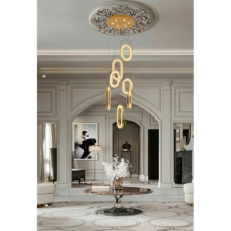 LED Chandelier With Oval Clear Crystal Hanging Pendants