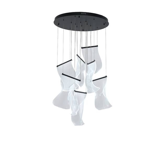 Satin Black LED Chandelier with Acrylic Crumbled Sheet Pendants