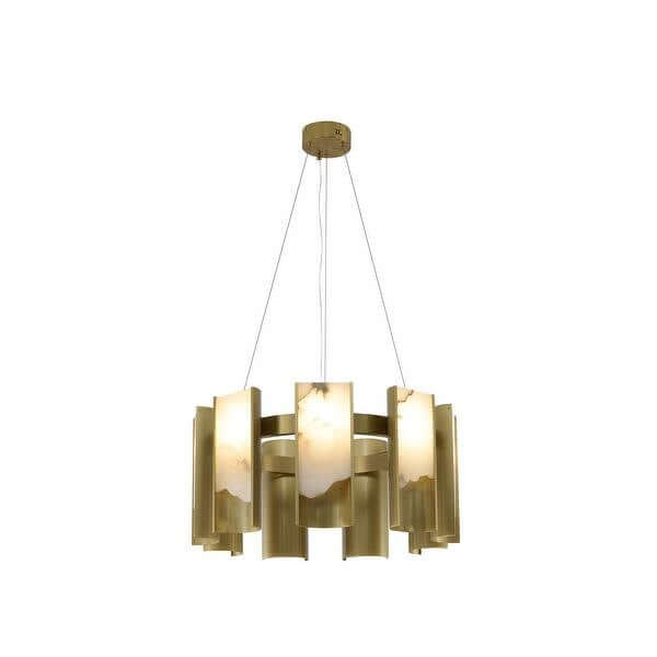 Satin Brass & Alabaster LED Chandelier - Front view