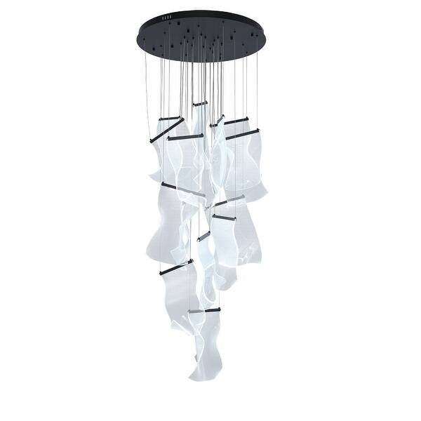 Satin Black 8-Light LED Chandelier with Acrylic Crumbled Sheet Pendants
