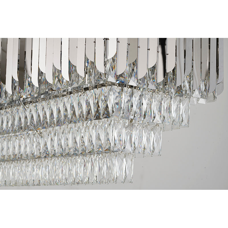 Rectangular Chandelier With Clear Hanging Crystals