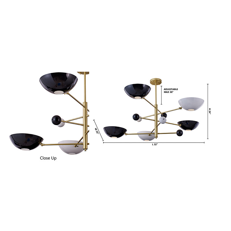 Gold Metal Frame Ceiling Fixture with White & Black Disk Plates
