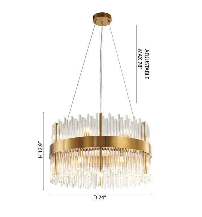 Gold Halo Frame Chandelier with Clear Glass Rods