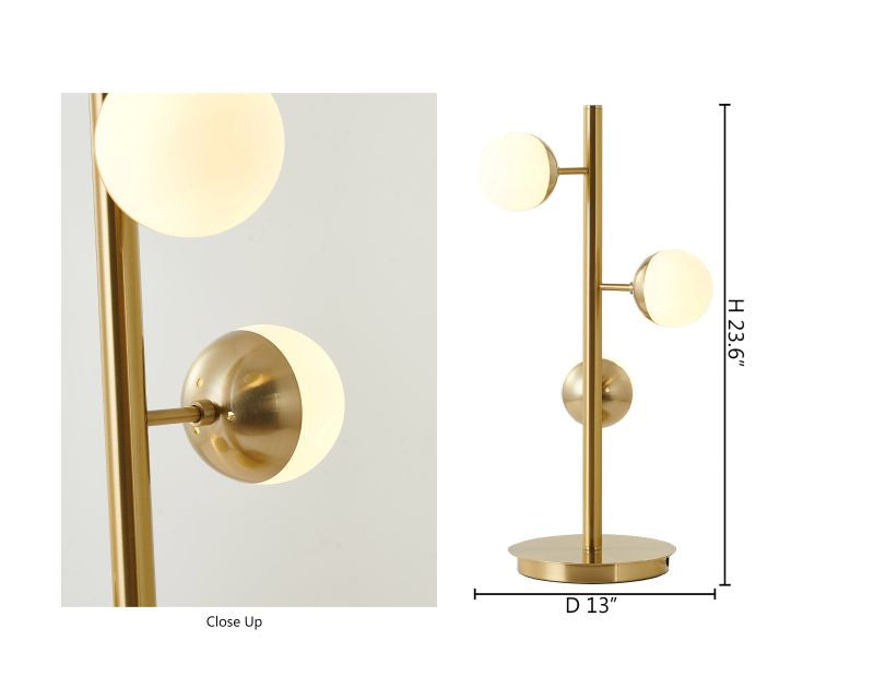 Brass Table Lamp With White Glass Shades
