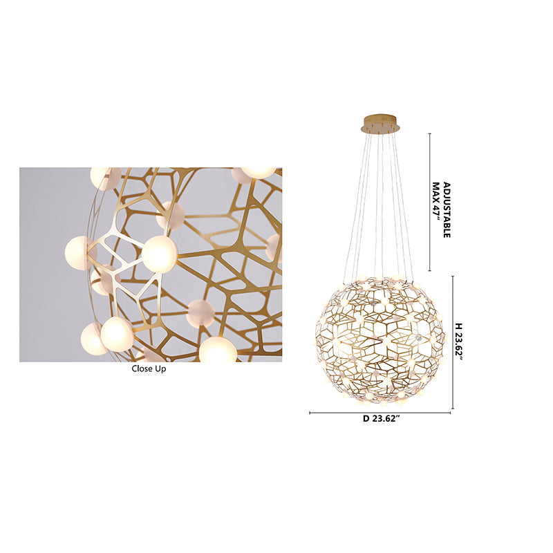 Gold Honeycomb ORB LED Chandelier With White Acrylic Diffusers
