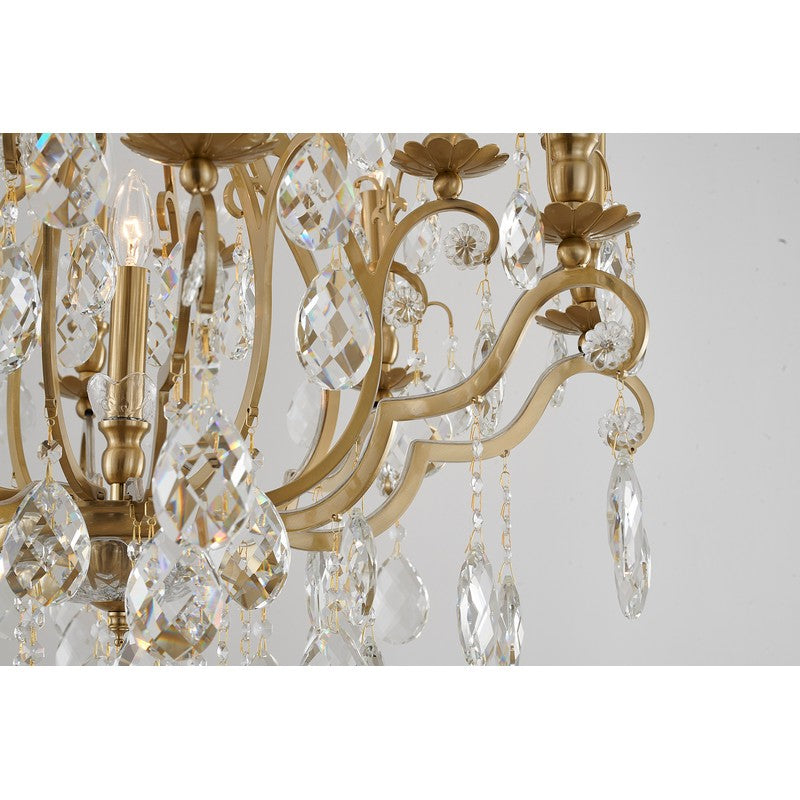 Antique Brass Frame Chandelier with Clear Hanging Crystals