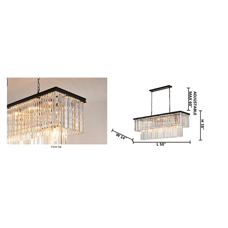 Two Tier Black Chandelier With Clear Hanging Crystals