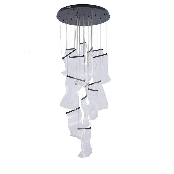 Satin Black 8-Light LED Chandelier with Acrylic Crumbled Sheet Pendants